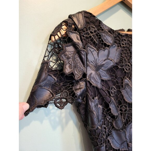 Cache Black Floral Eyelet Lace Pencil Dress Whimsigoth Grunge Goth Sz S - Picture 3 of 7